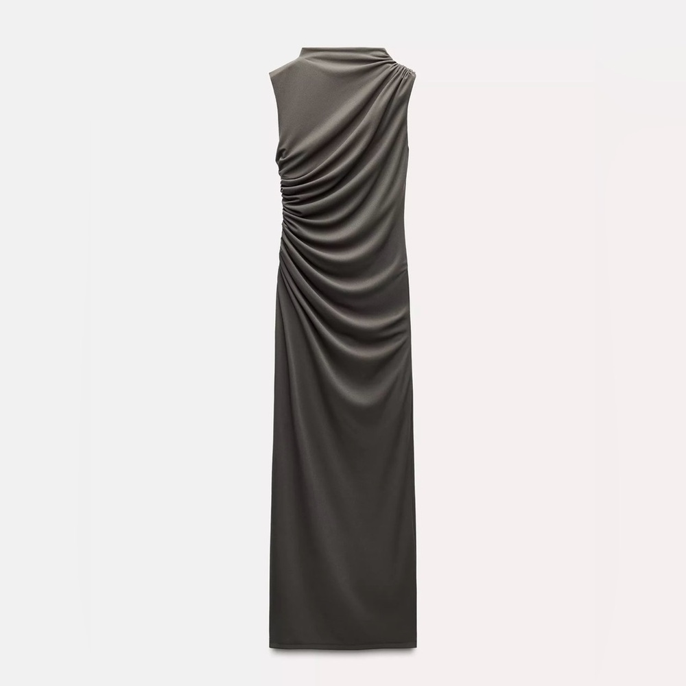 Zara Charcoal Draped Midi Dress